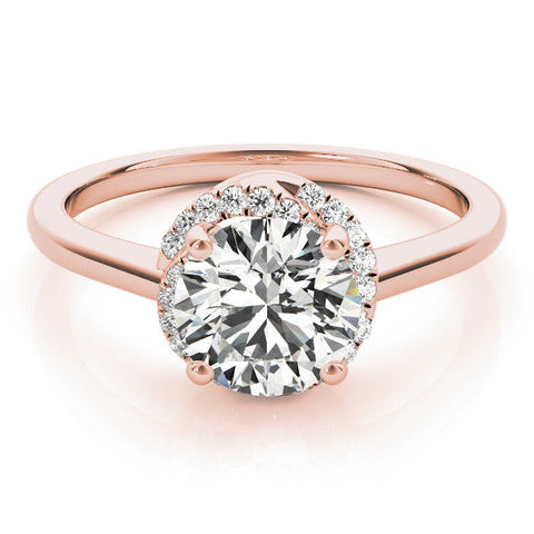 Rose gold Round Halo Diamond Ring with Solitaire Band and Four-Prong Setting