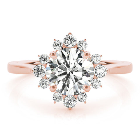 Rose gold Round Halo Diamond Ring with Solitaire Band and Prong Setting