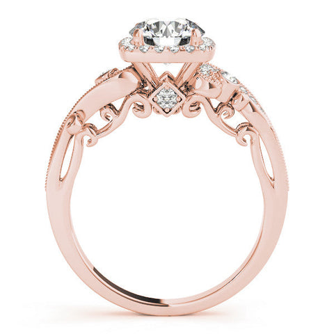 Rose gold Round Halo Diamond Ring with Twisted Band and Four-Prong Setting