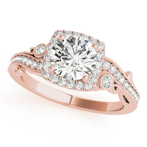 Rose gold Round Halo Diamond Ring with Twisted Band and Four-Prong Setting