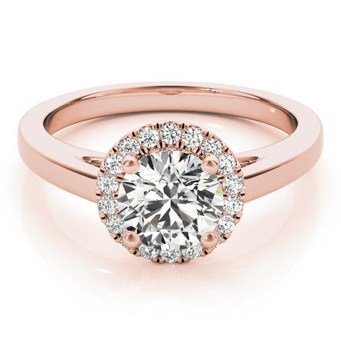 Rose gold Round Halo Diamond Solitaire Ring with Round Band and Four-Prong Setting