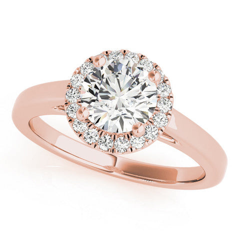 Rose gold Round Halo Diamond Solitaire Ring with Round Band and Four-Prong Setting