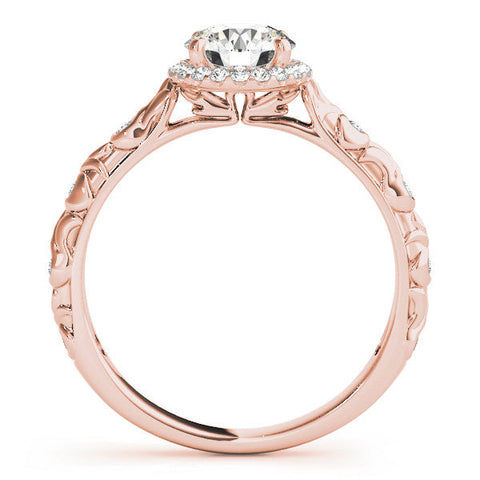Rose gold Round Halo Diamond Solitaire with Filigree Band and Four-Prong Setting