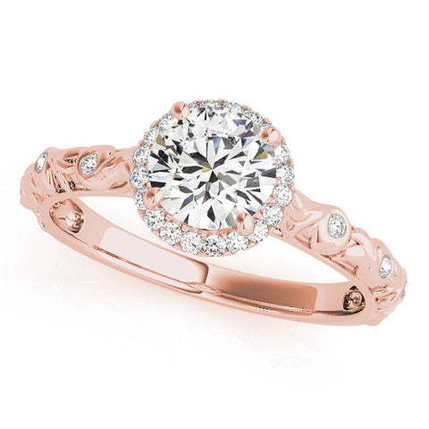 Rose gold Round Halo Diamond Solitaire with Filigree Band and Four-Prong Setting