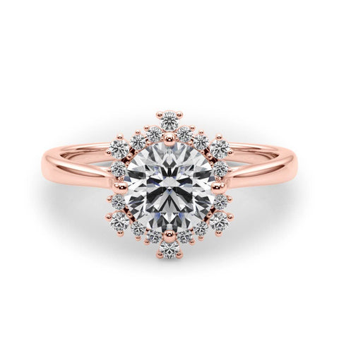 Rose gold Round Halo Diamond Solitaire with Pavé Band and Four-Prong Setting