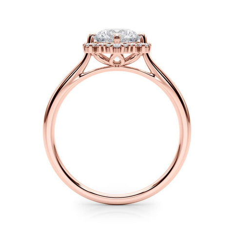 Rose gold Round Halo Diamond Solitaire with Pavé Band and Four-Prong Setting