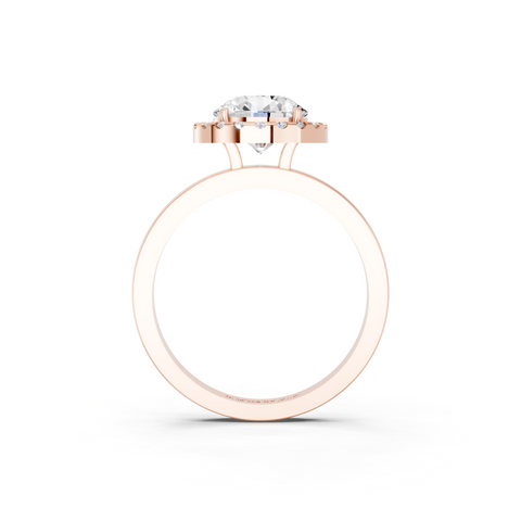 Rose gold Round Halo Diamond Solitaire with Pavé Band and Four-Prong Setting