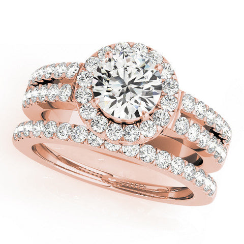 Rose gold Round Halo Diamond Split Shank Engagement Ring with Prong Setting