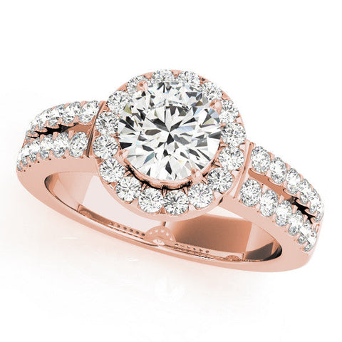 Rose gold Round Halo Diamond Split Shank Engagement Ring with Prong Setting
