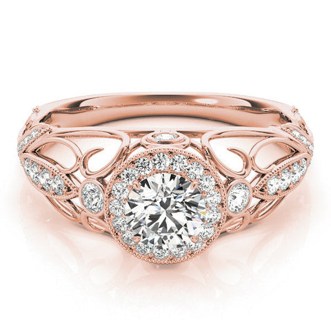Rose gold Round Halo Filigree Diamond Engagement Ring