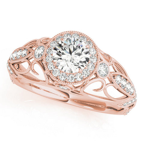 Rose gold Round Halo Filigree Diamond Engagement Ring