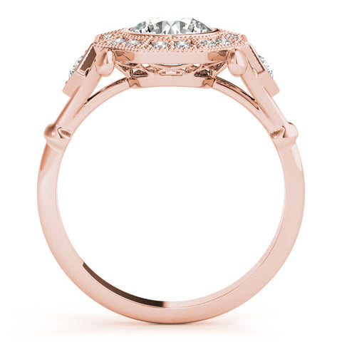 Rose gold Round Halo Milgrain Diamond Ring with Split Shank and Bezel Setting