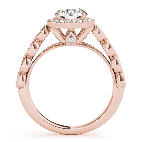 Rose gold Round Halo Milgrain Solitaire with Bezel Set Side Stones and Pave Band