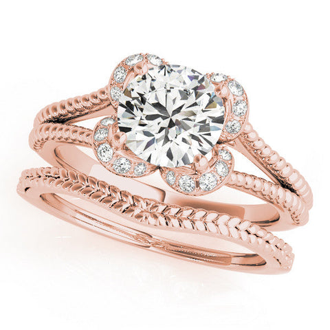 Rose gold Round Halo Milgrain Solitaire with Split Shank and Four-Prong Setting
