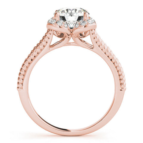 Rose gold Round Halo Milgrain Solitaire with Split Shank and Four-Prong Setting
