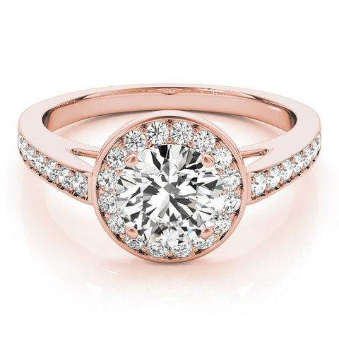 Rose gold Round Halo Pavé Diamond Engagement Ring with Bezel Setting
