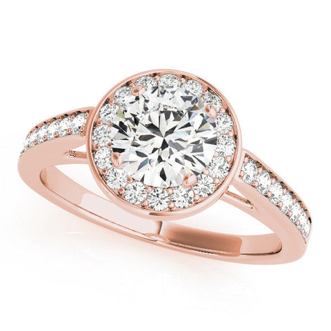 Rose gold Round Halo Pavé Diamond Engagement Ring with Bezel Setting