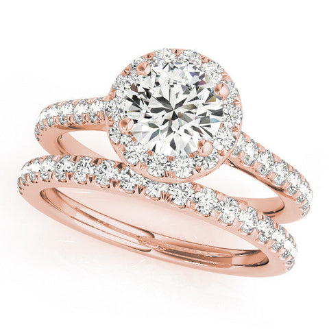 Rose gold Round Halo Pavé Diamond Engagement Ring with Four-Prong Setting