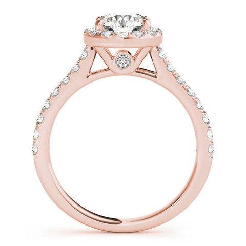 Rose gold Round Halo Pavé Diamond Engagement Ring with Four-Prong Setting