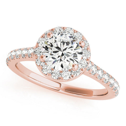 Rose gold Round Halo Pavé Diamond Engagement Ring with Four-Prong Setting