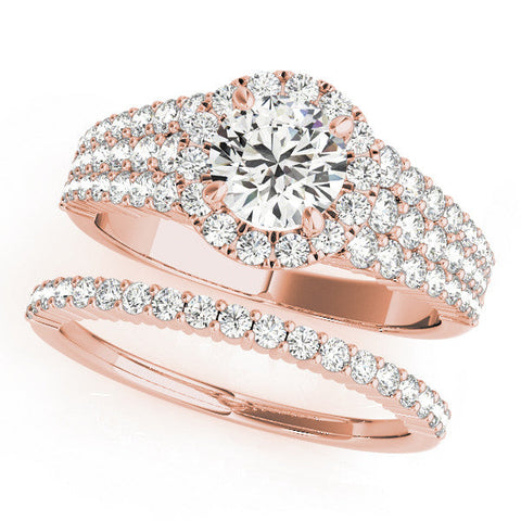 Rose gold Round Halo Pavé Diamond Engagement Ring with Split Shank and Four-Prong Setting