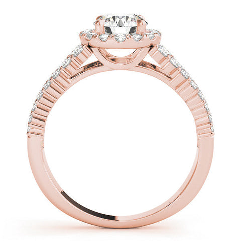 Rose gold Round Halo Pavé Diamond Engagement Ring with Split Shank and Four-Prong Setting