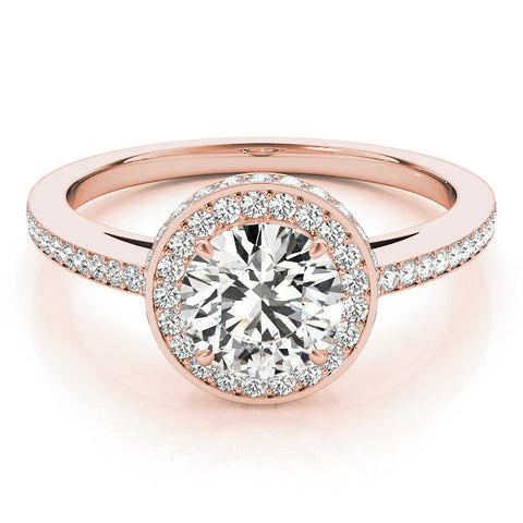 Rose gold Round Halo Pave Band Solitaire Ring with Prong Setting
