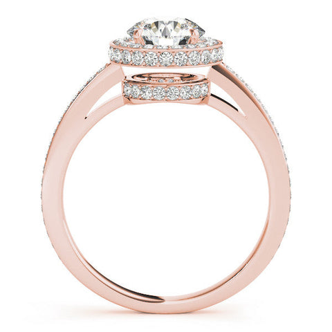 Rose gold Round Halo Pave Band Solitaire Ring with Prong Setting