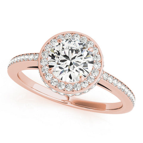 Rose gold Round Halo Pave Band Solitaire Ring with Prong Setting