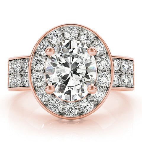 Rose gold Oval Halo Pave Diamond Ring with Four-Prong Setting