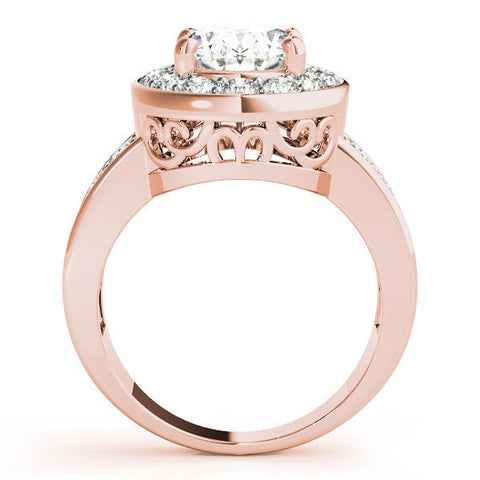 Rose gold Oval Halo Pave Diamond Ring with Four-Prong Setting