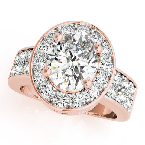Rose gold Oval Halo Pave Diamond Ring with Four-Prong Setting