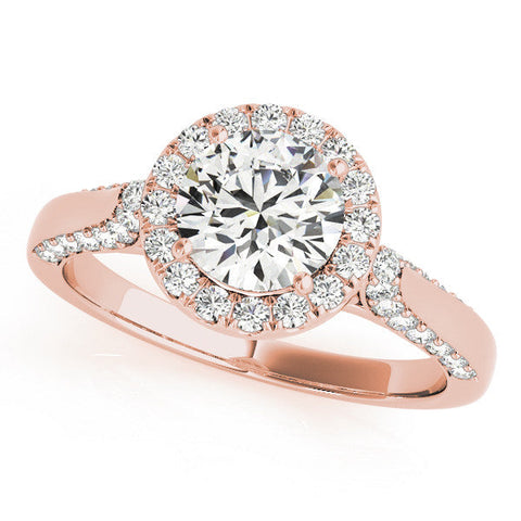 Rose gold Round Halo Pave Split Shank Prong Setting Ring