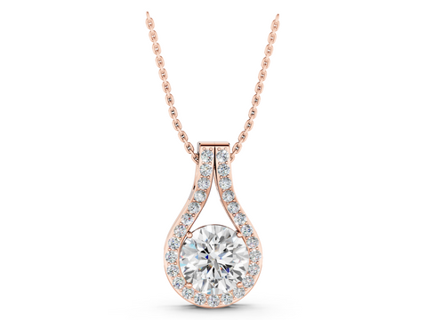 Rose gold Round Halo Prong Set Pendant