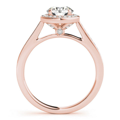 Rose gold Round Halo Solitaire Diamond Ring with Pave Band and Bezel Setting