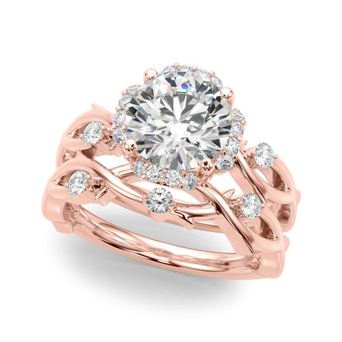 Rose gold Round Halo Solitaire Diamond Ring with Twisted Band and Four-Prong Setting