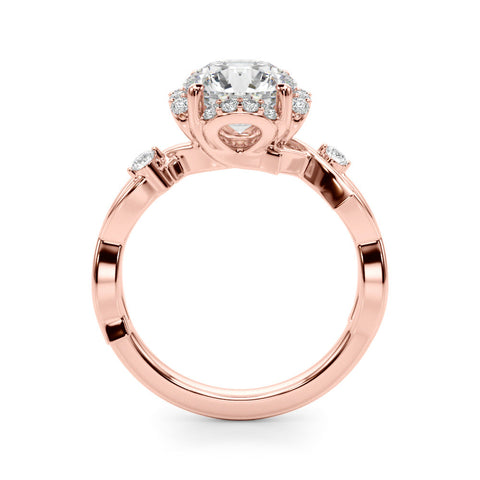 Rose gold Round Halo Solitaire Diamond Ring with Twisted Band and Four-Prong Setting