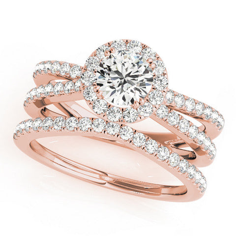 Rose gold Round Halo Split Shank Diamond Ring with Pavé Setting