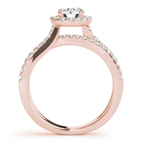 Rose gold Round Halo Split Shank Diamond Ring with Pavé Setting