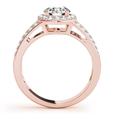Rose gold Round Halo Split Shank Diamond Ring with Pave Setting