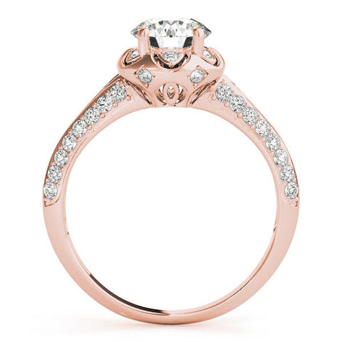 Rose gold Round Halo Split Shank Pave Diamond Ring with Petal Prong Setting