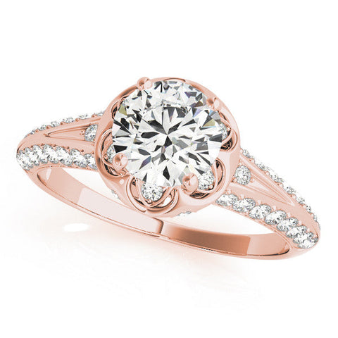 Rose gold Round Halo Split Shank Pave Diamond Ring with Petal Prong Setting