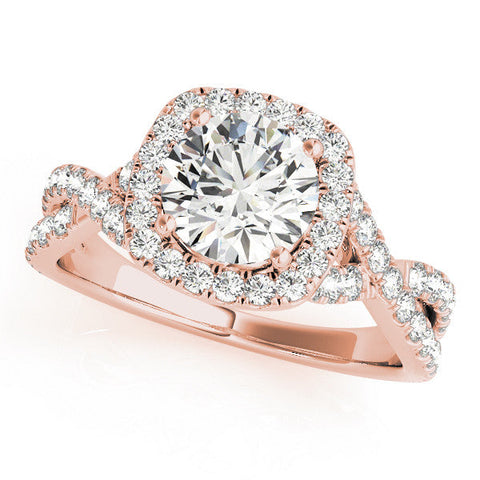 Rose gold Round Halo Twist Band Diamond Engagement Ring with Prong Setting