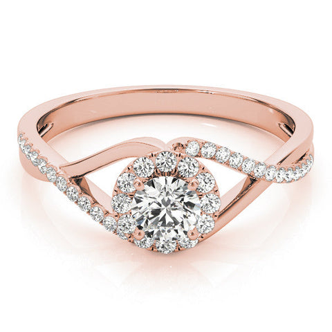 Rose gold Round Halo Twist Band Prong Set Ring