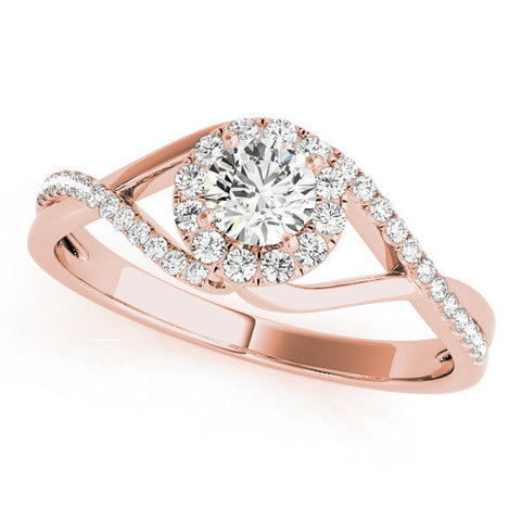 Rose gold Round Halo Twist Band Prong Set Ring