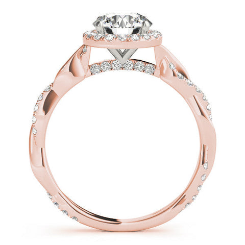 Rose gold Round Halo Twist Band Solitaire Ring