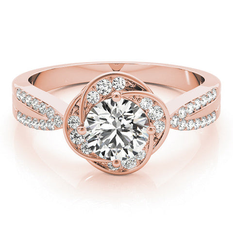 Rose gold Round Halo Twist Split Shank Diamond Ring