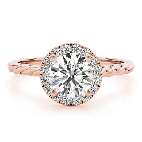 Rose gold Round Halo Twisted Band Four-Prong Diamond Ring