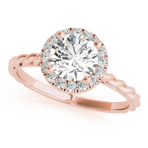 Rose gold Round Halo Twisted Band Four-Prong Diamond Ring