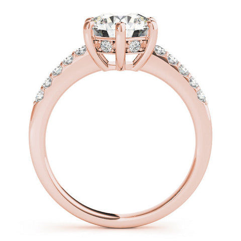 Rose gold Round Solitaire Diamond Engagement Ring with Pavé Band and Six-Prong Setting